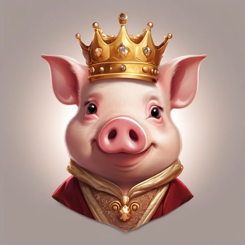 aicute pig character royal king portrait adorable character fancy regal
