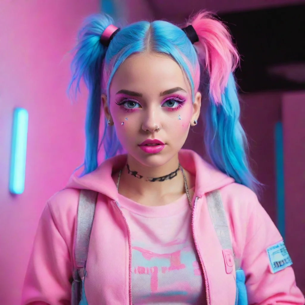 aicute woman%2C pink and baby blue%2C babygirl aesthetic in neon punk style