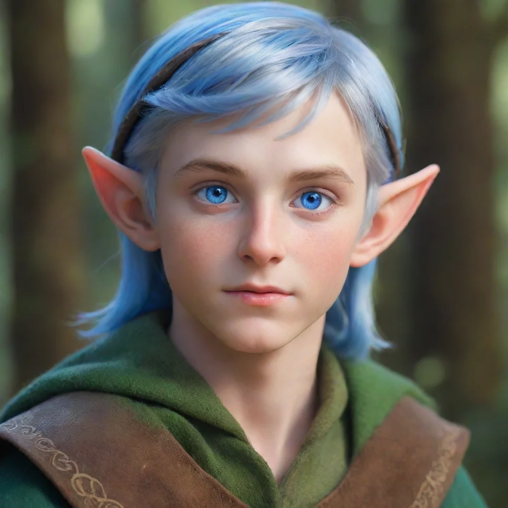 aicute young male elf with blue eyes