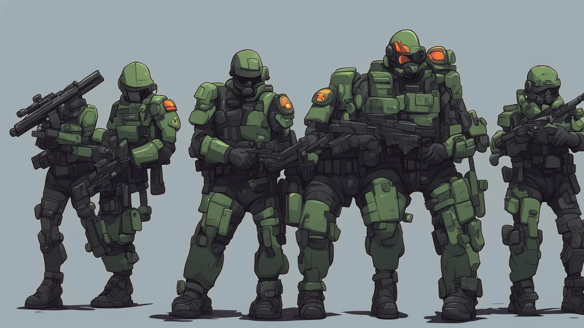 cybepunk cartoon soldiers with guns wide