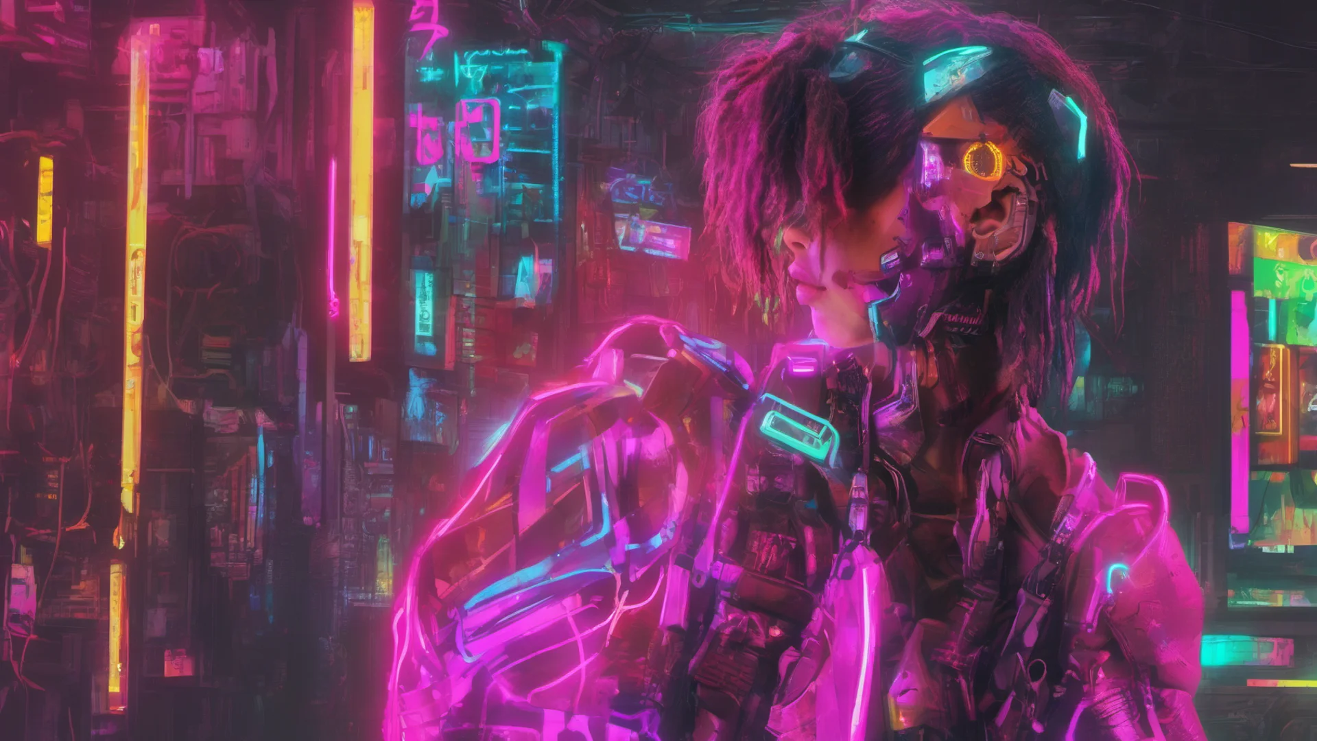 cyberpunk neon  female amazing awesome portrait 2 wide