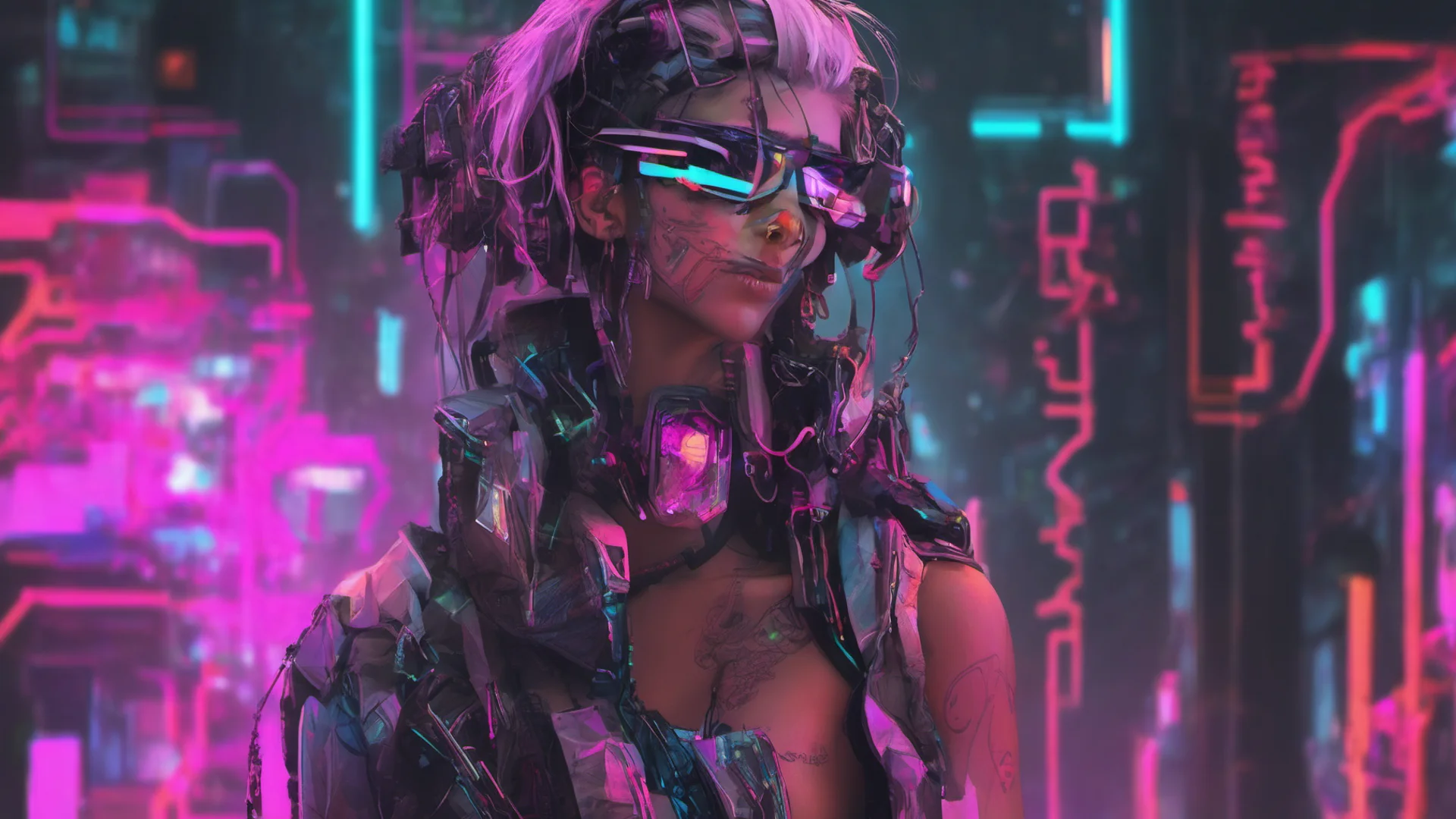 cyberpunk neon  female wide
