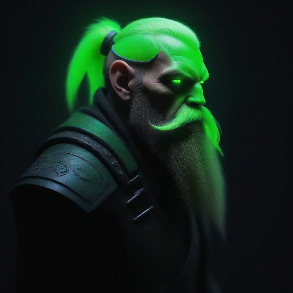 aicyberpunk neon bearded dradlock viking matrix green odins raven with axe