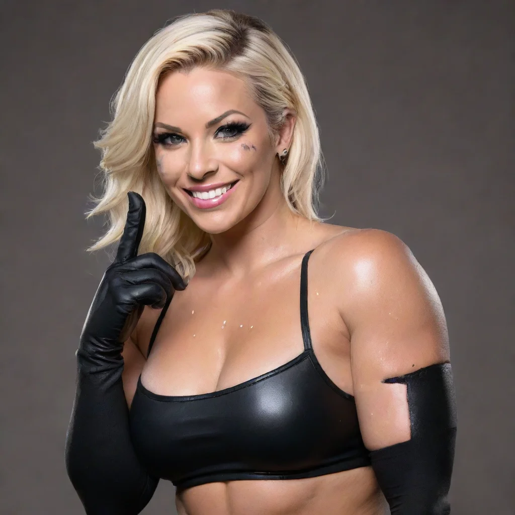 aidana brooke american professional wrestler smiling with black gloves and gun and mayonnaise splattered everywhere