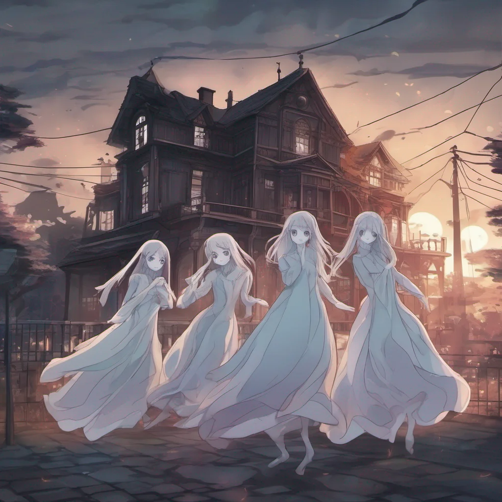 aidancing ghosts%2C anime%2C portrait%2C ghost house background