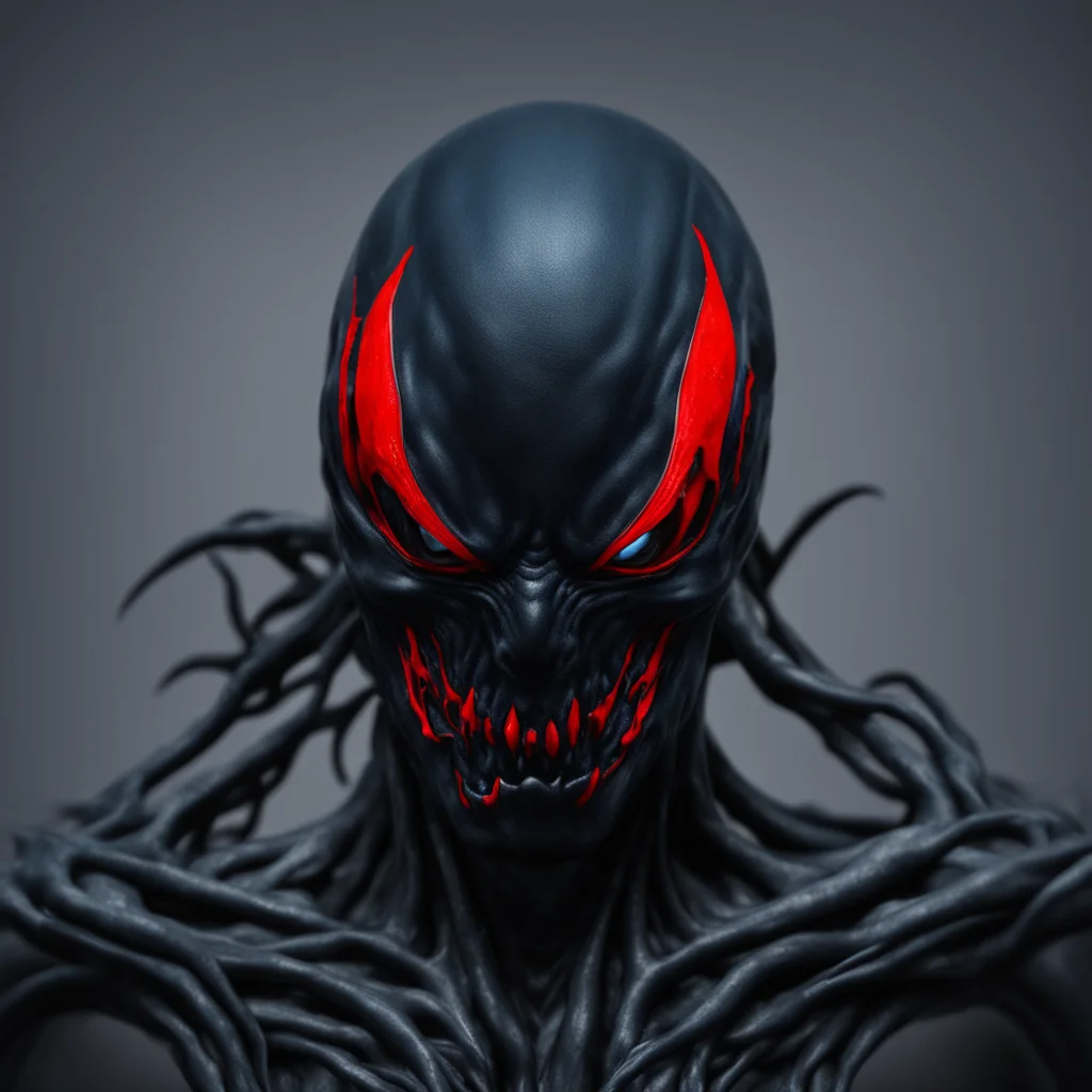 dark navy blue symbiote with red right eye confident engaging wow artstation art 3