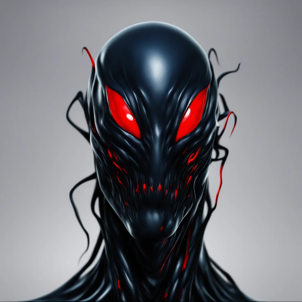 dark navy blue symbiote with red right eye