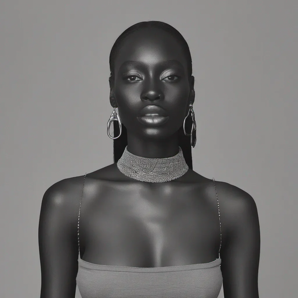 dark skinned girl in a choker with visible shoulders