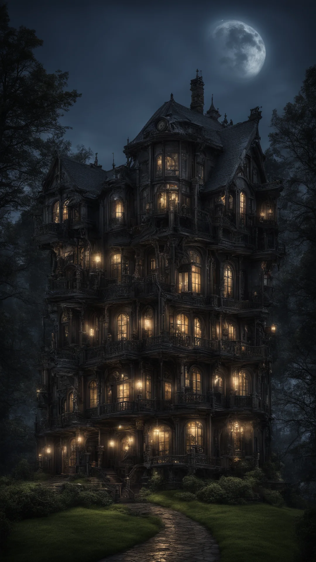dark steampunk estate at night confident engaging wow artstation art 3 tall