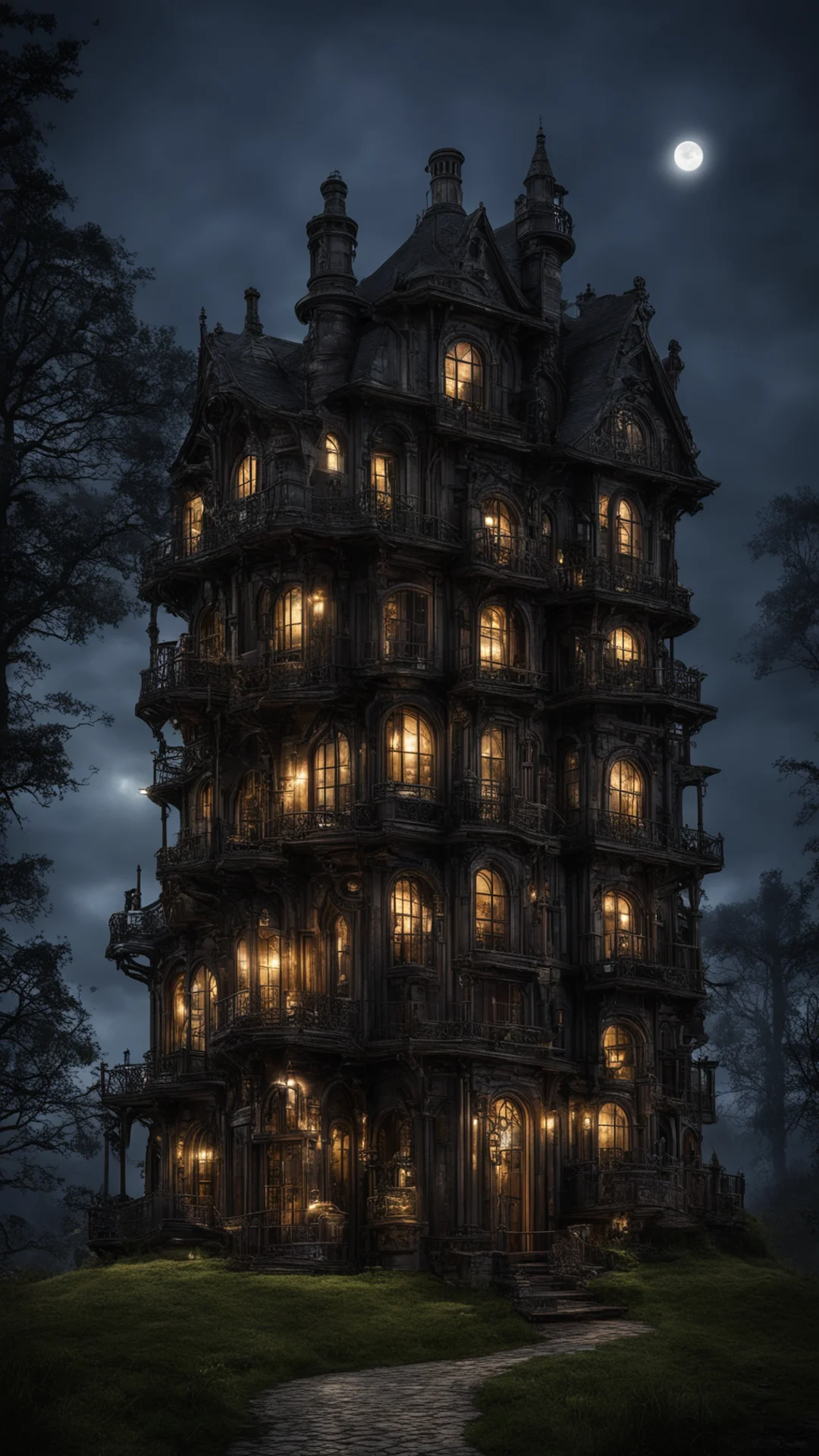 dark steampunk estate at night good looking trending fantastic 1 tall