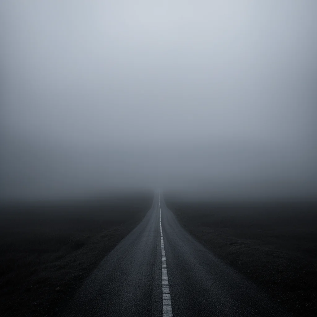 aidark uncanny road to nowhere  winding   foggy   scary   rear lights of a car%2C far away confident engaging wow artstation art 3