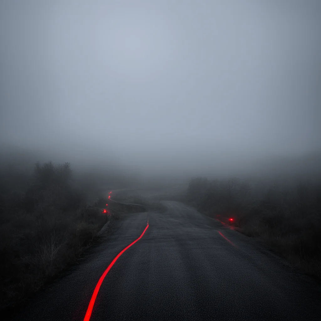 aidark uncanny road to nowhere  winding   foggy   scary   rear lights of a car%2C far away good looking trending fantastic 1