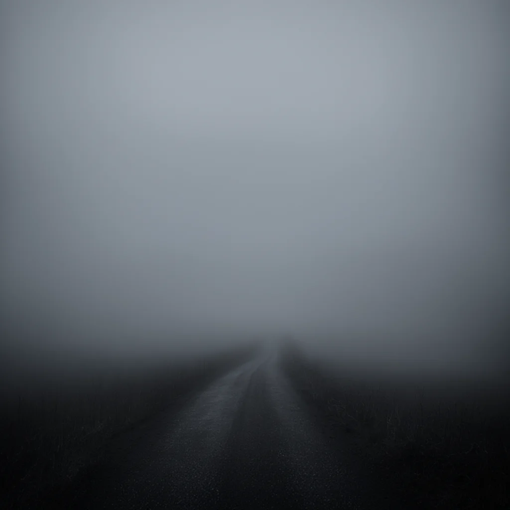 aidark uncanny road to nowhere  winding   foggy   scary   rear lights of a car%2C far away