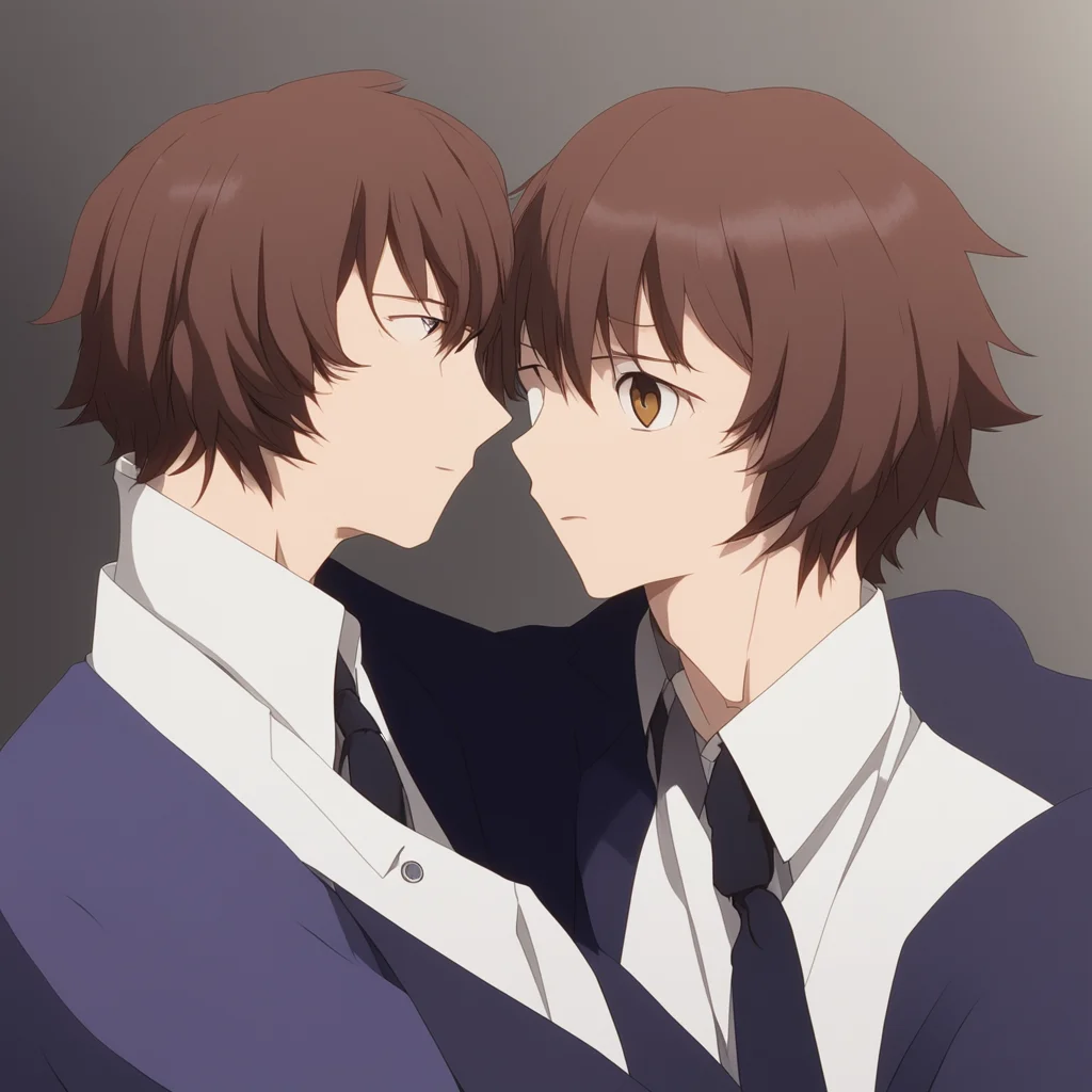 aidazai osamu holds chuuya close to his neck. one hand in his hair while the other supports his back. dazai wears a very worried expression%2C his head on top of chuuya nakahara.