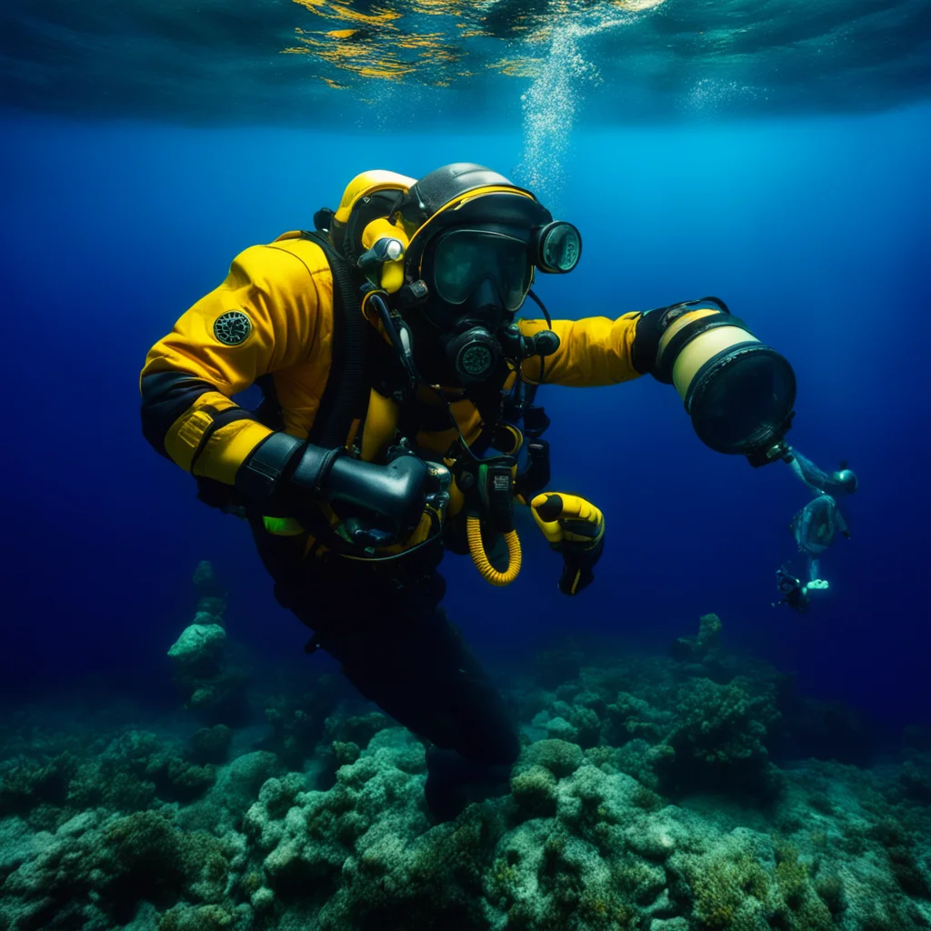 deep ocean diver with a flashlight