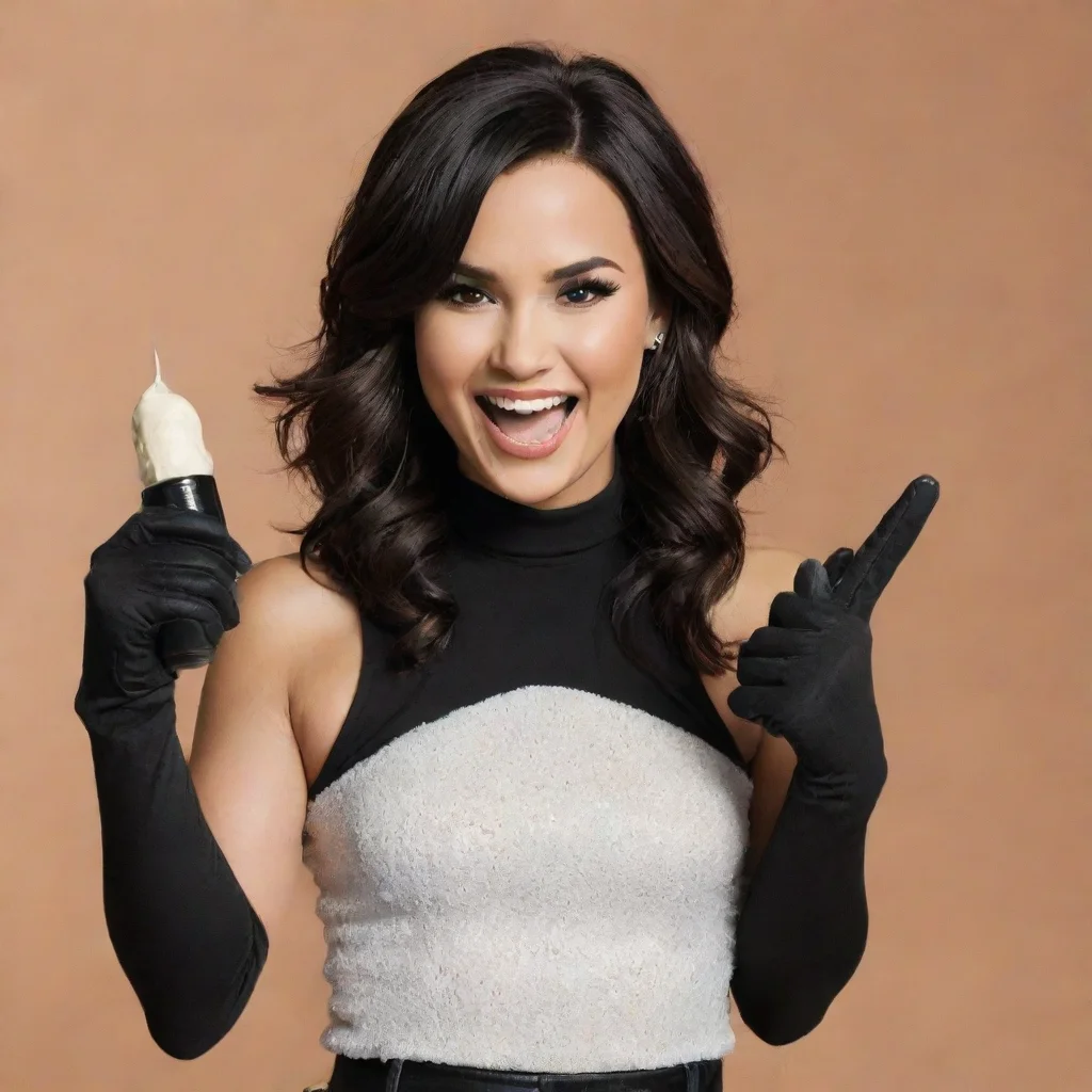 aidemi lovato from camp rock smiling with black gloves and gun squirting  mayonnaise