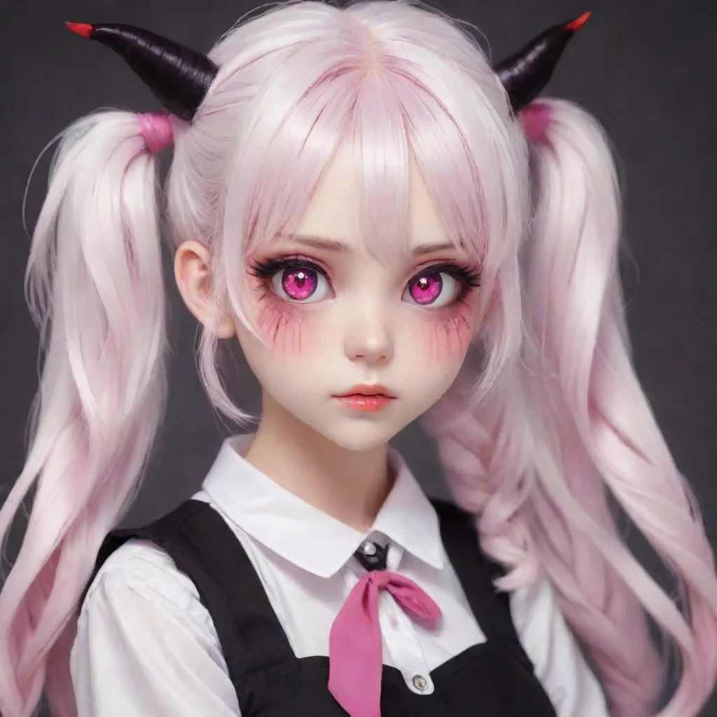 aidemon%2C pink eyes%2C white hair%2C pigtails
