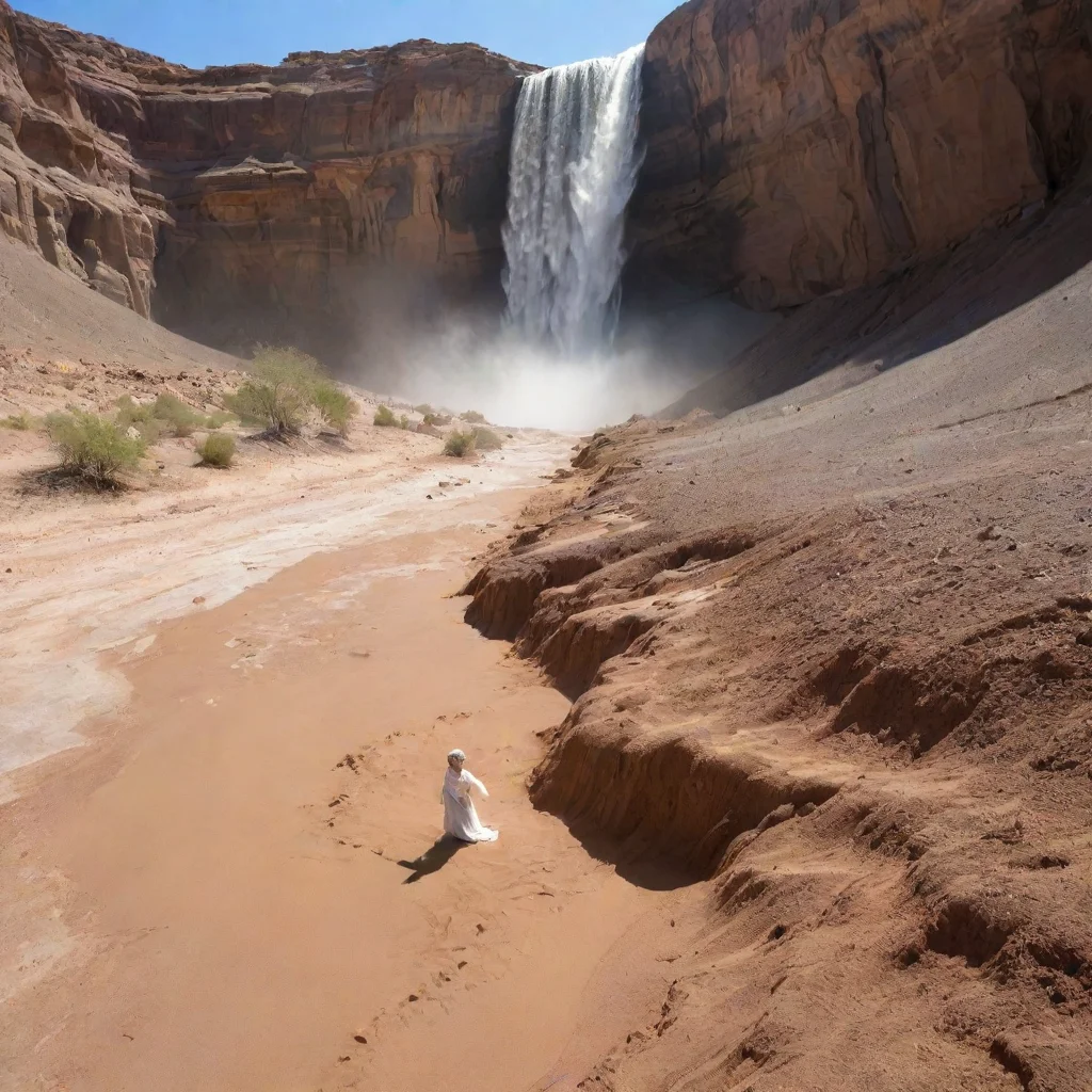 desert with angel who water fall down in dirt