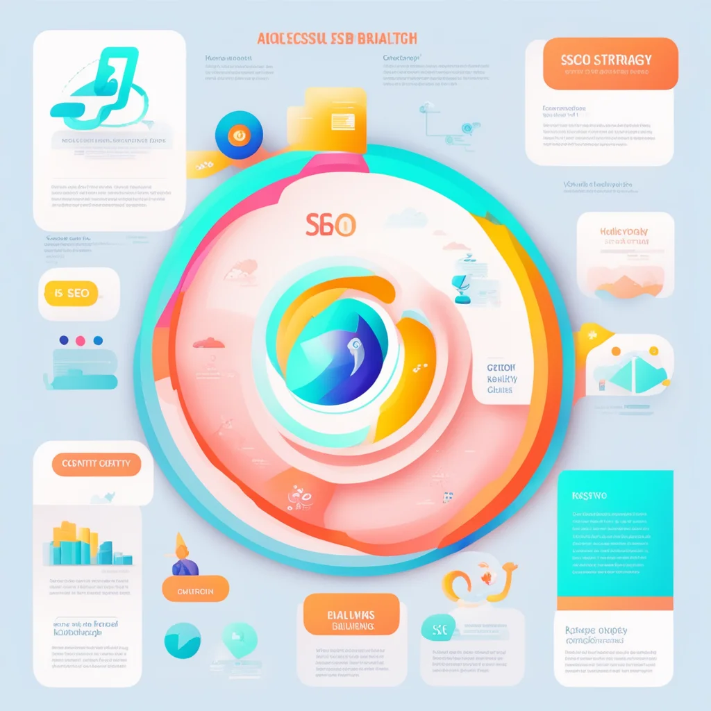 aidesign an infographic illustrating the key elements of a successful seo strategy%2C emphasizing keywords%2C quality content%2C and backlinks
