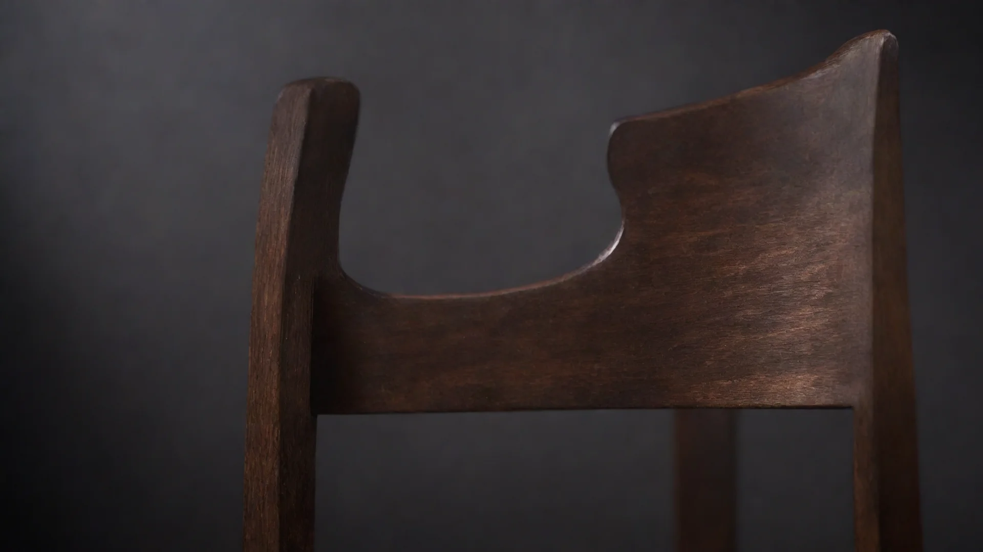 aidetail view of a modern dark brown wooden chair back%2C image blurred at the edge with high craftsmanship and dark background%2C slightly oblique view hdwidescreen