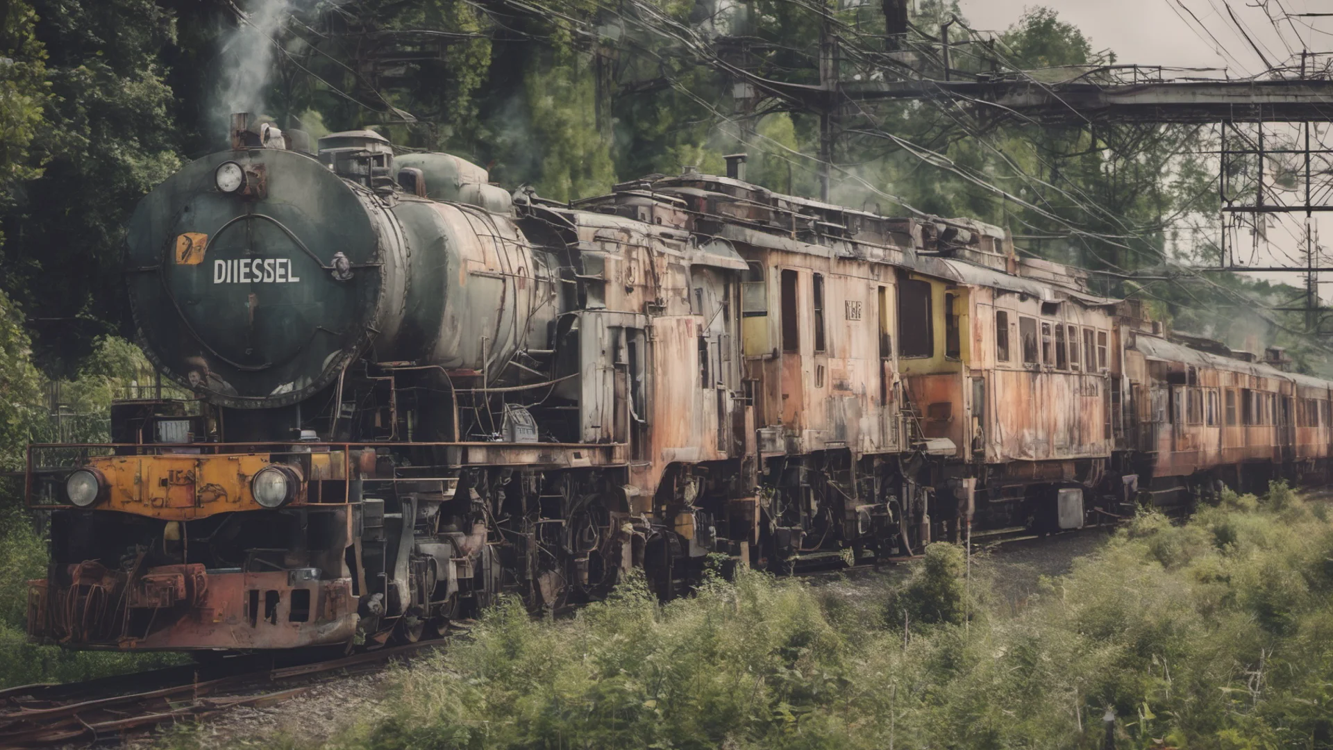 diesel trainarriving at dreamy train station amazing awesome portrait 2 wide