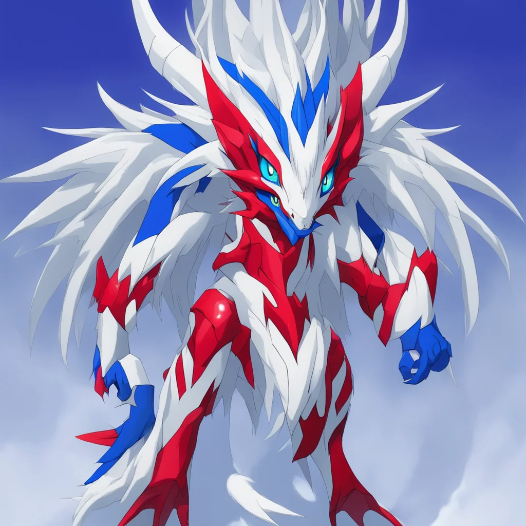 aidigimon dragon with long white hair and head of jesmon and blue with red lignes  good looking trending fantastic 1