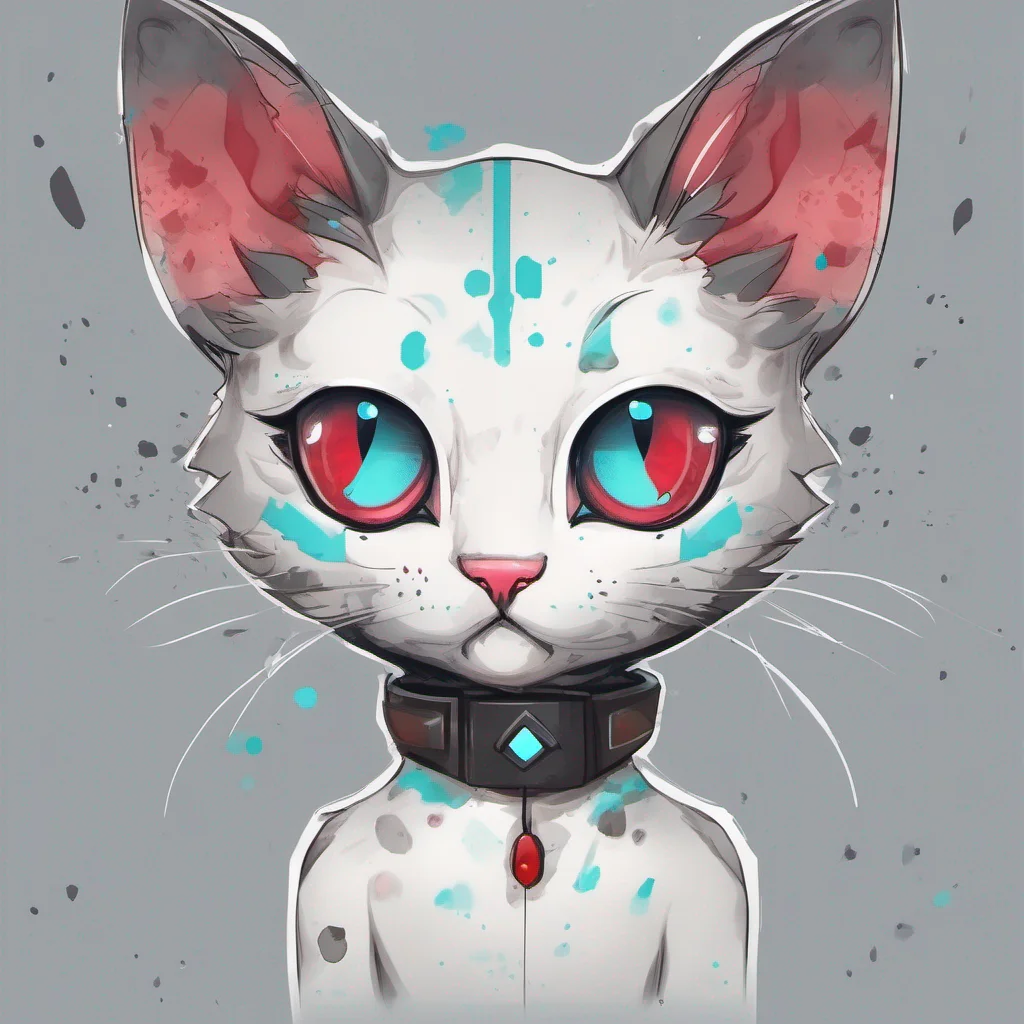 aidigital art a cute adult chibi cat with cyan eyes%2C all white skin and dark grey symetrical stains on the head using a red  collar   amazing awesome portrait 2