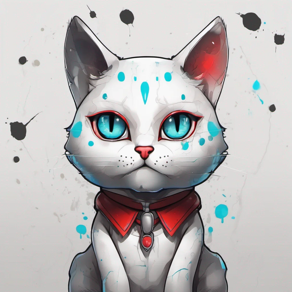 aidigital art a cute adult chibi cat with cyan eyes%2C all white skin and dark grey symetrical stains on the head using a red  collar   confident engaging wow artstation art 3