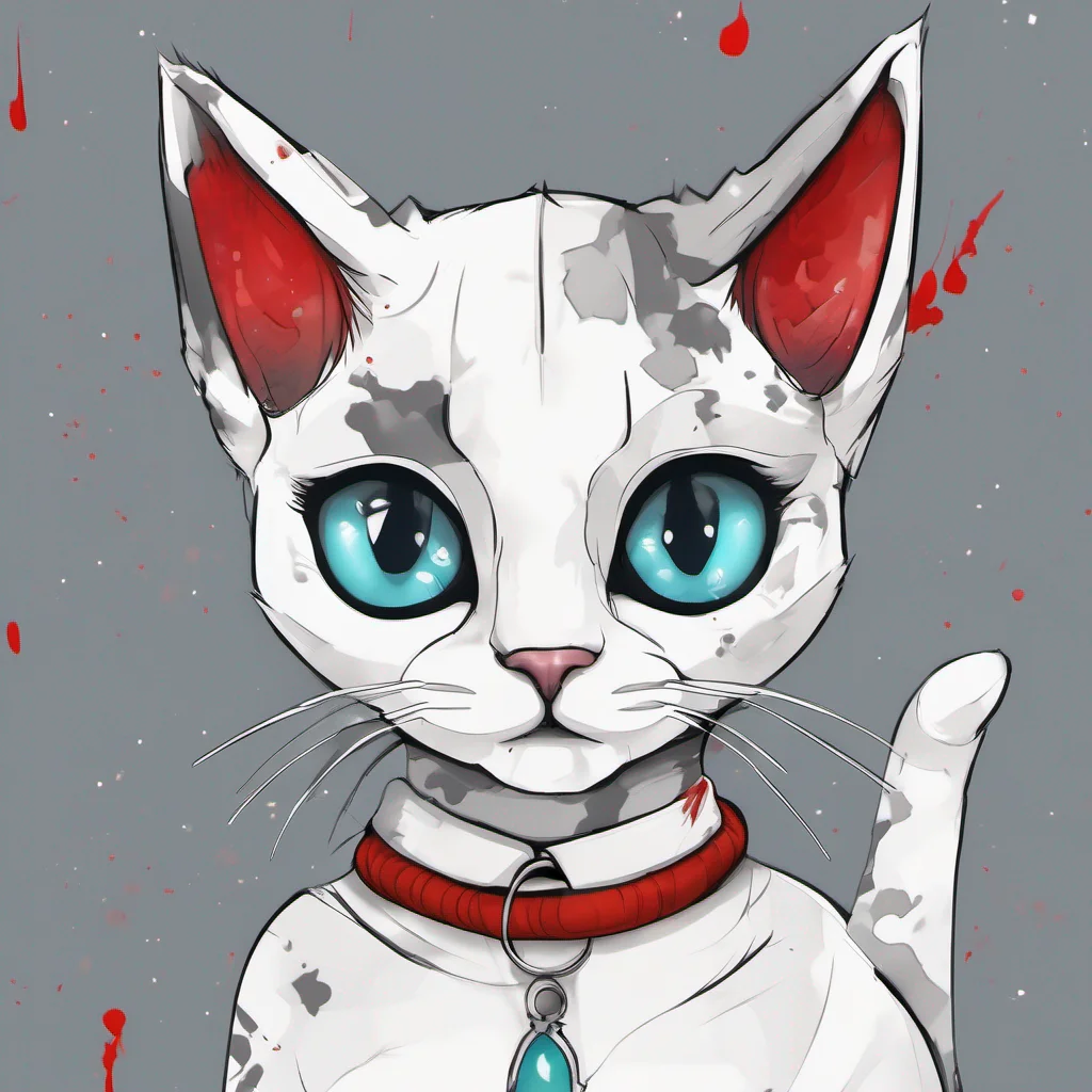 aidigital art a cute adult chibi cat with cyan eyes%2C all white skin and dark grey symetrical stains on the head using a red  collar   good looking trending fantastic 1