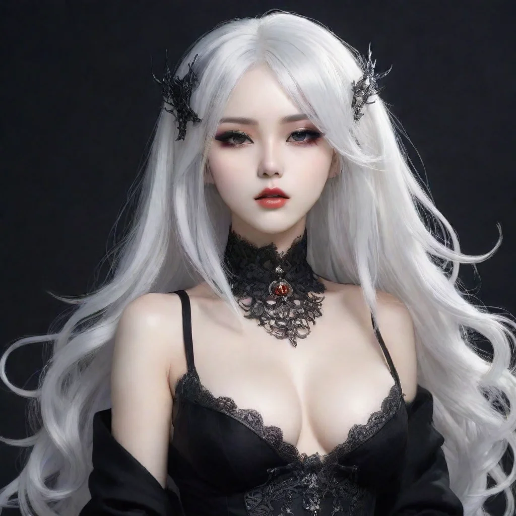 aidigital art seductive%2C white hair%2C goddess%2C goth outfit%2C korean%2C 