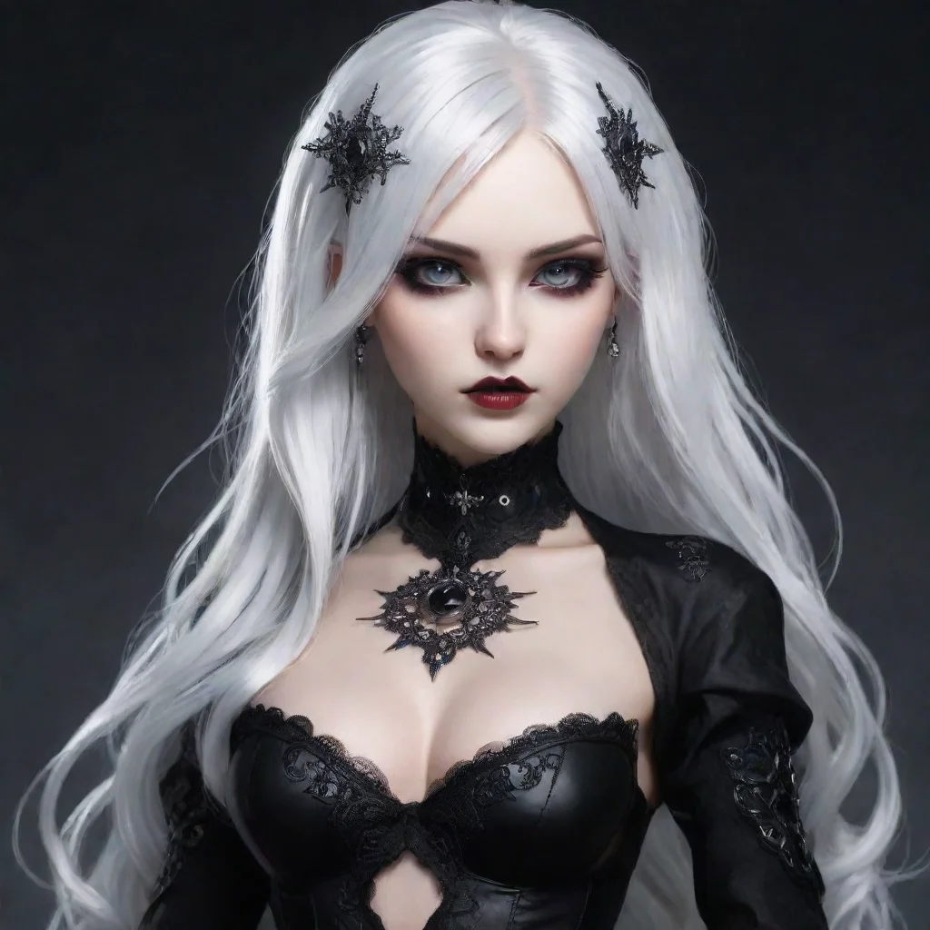 aidigital art seductive%2C white hair%2C goddess%2C goth outfit