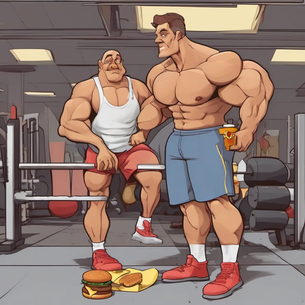aidisney%2C a guy in the gym with a mcdonalds hamburger in his hands amazing awesome portrait 2