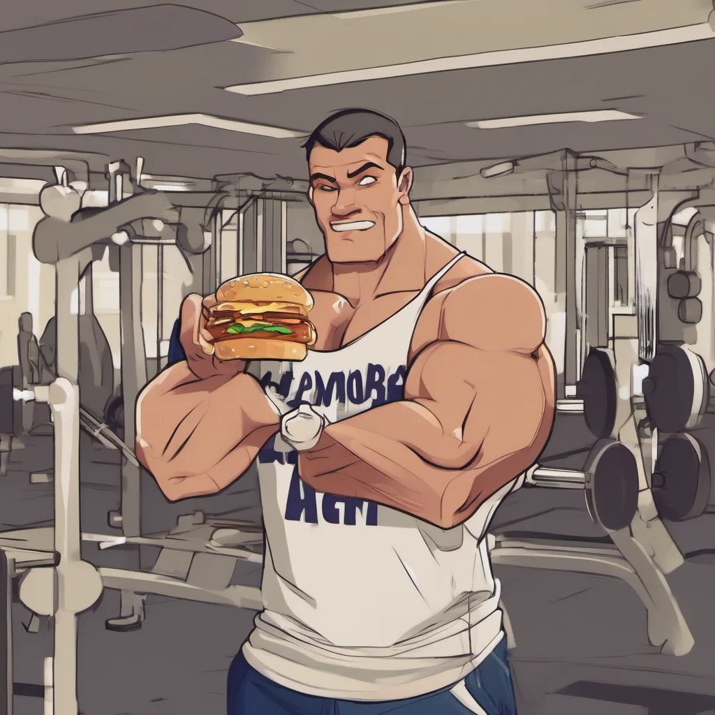 aidisney%2C a guy in the gym with a mcdonalds hamburger in his hands good looking trending fantastic 1