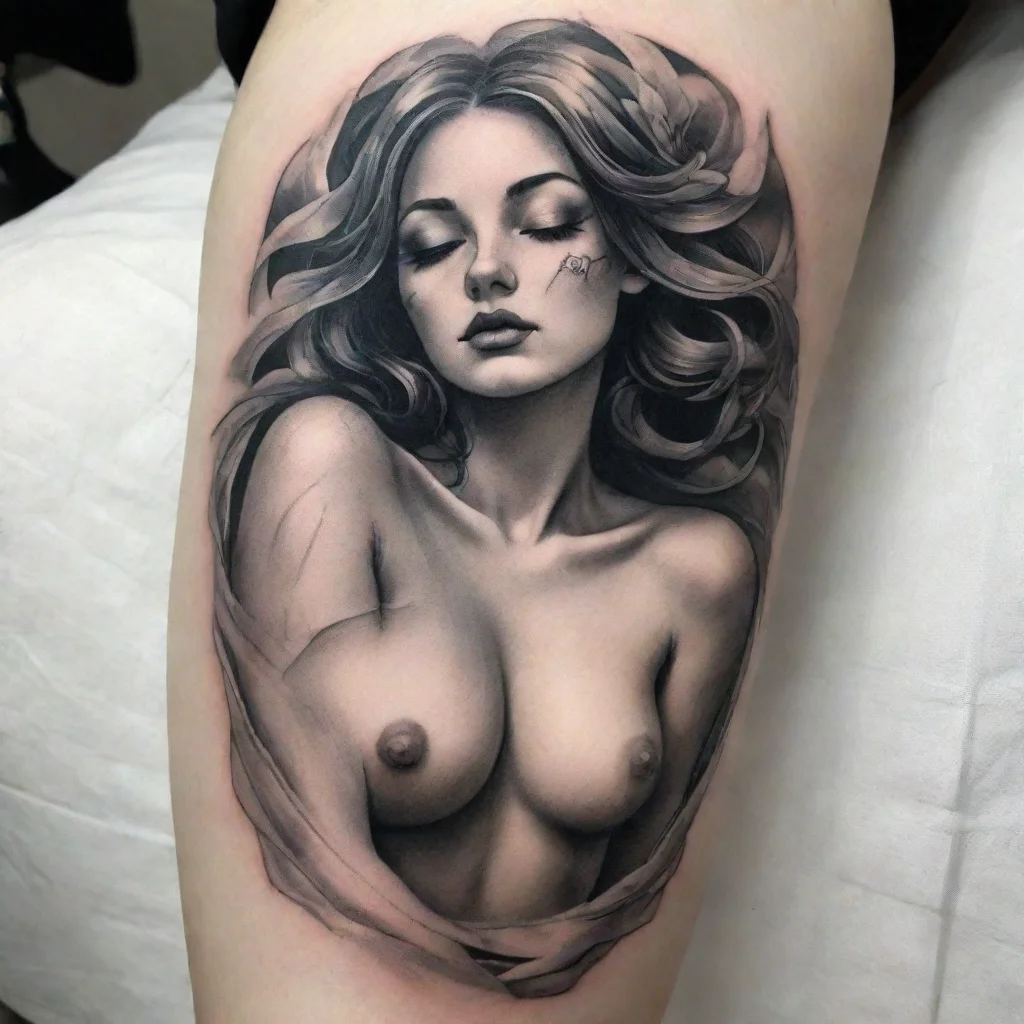 aidivine woman covered in sheet fine line black and white tattoo