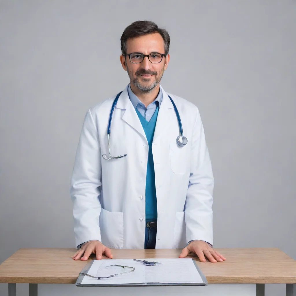 doctor with stethoscope and a table in frontal