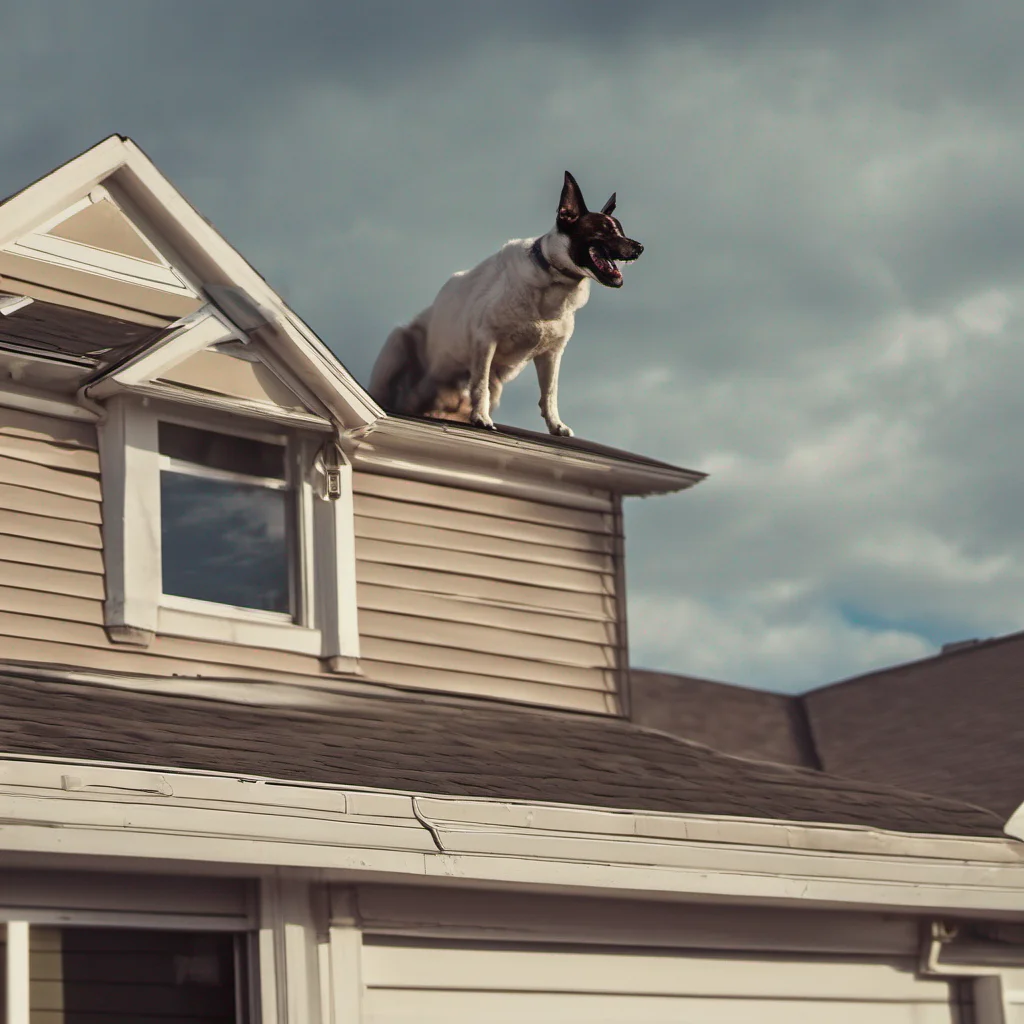 dog flying over house