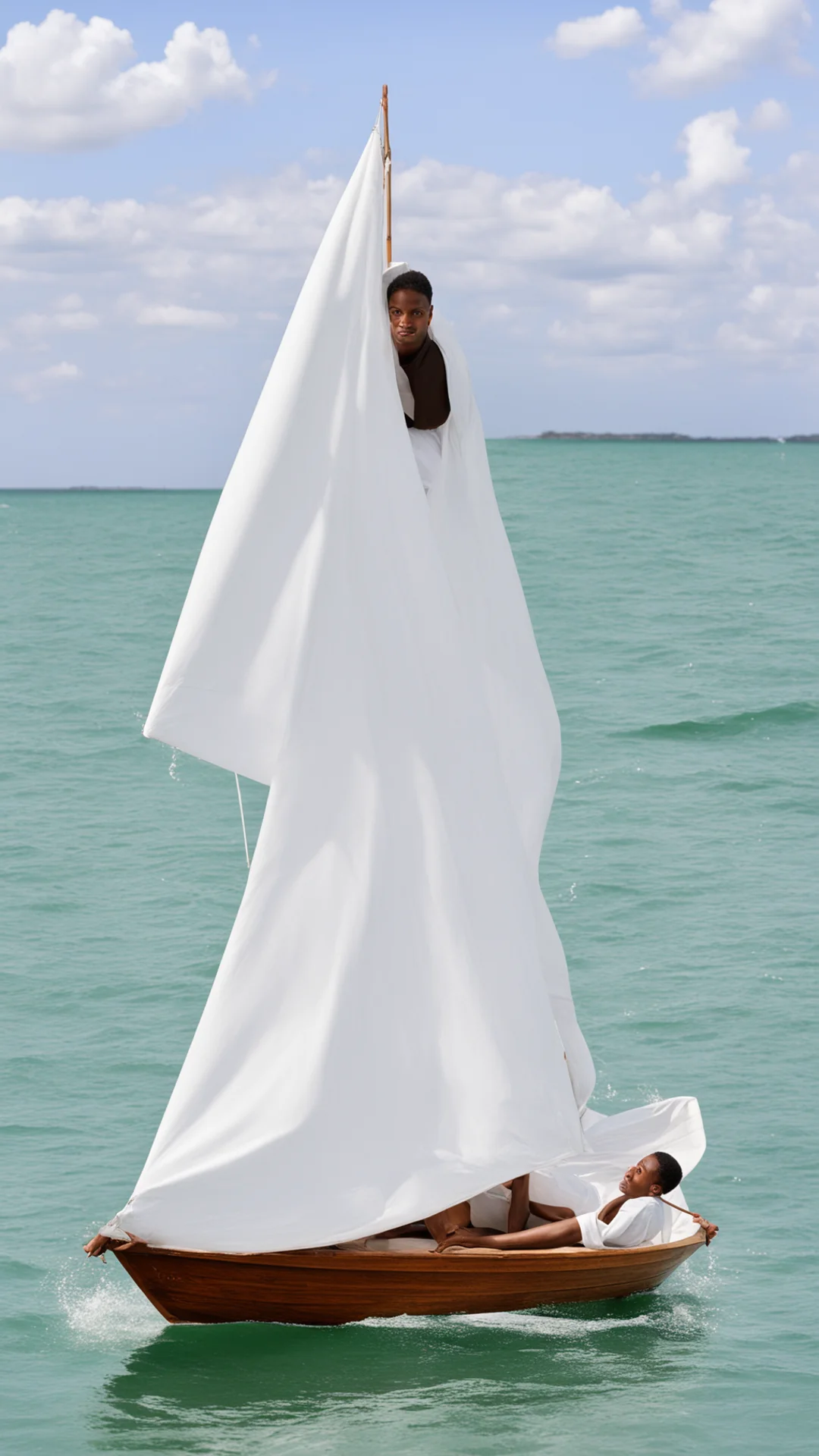 dominican novitiate in white sailing a boat tall