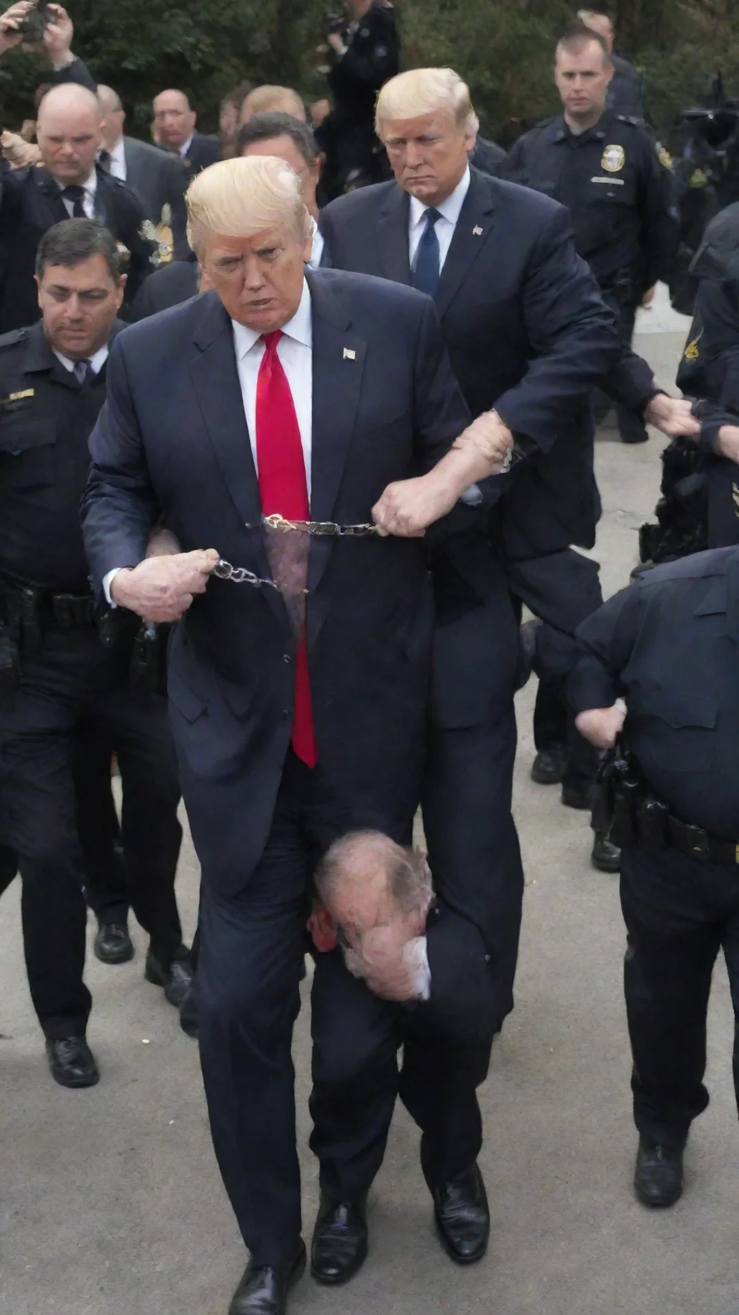 donald trump being led away in handcuffs tall