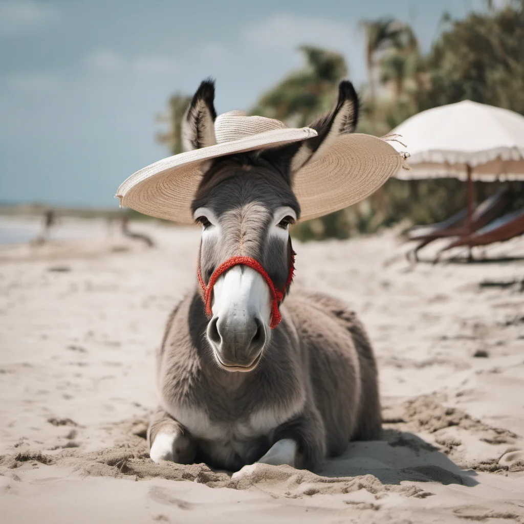 donkey on the beach in a hat amazing awesome portrait 2