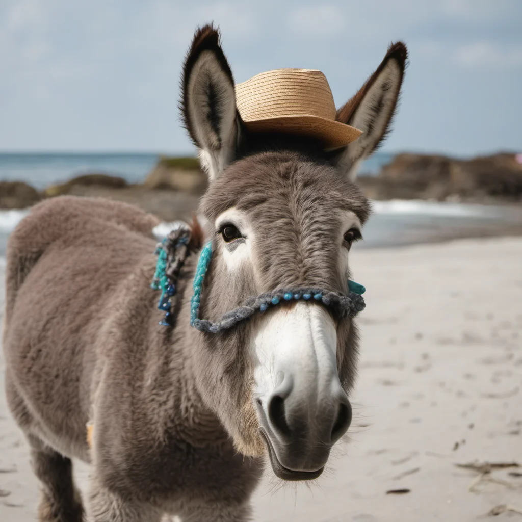 donkey on the beach in a hat good looking trending fantastic 1