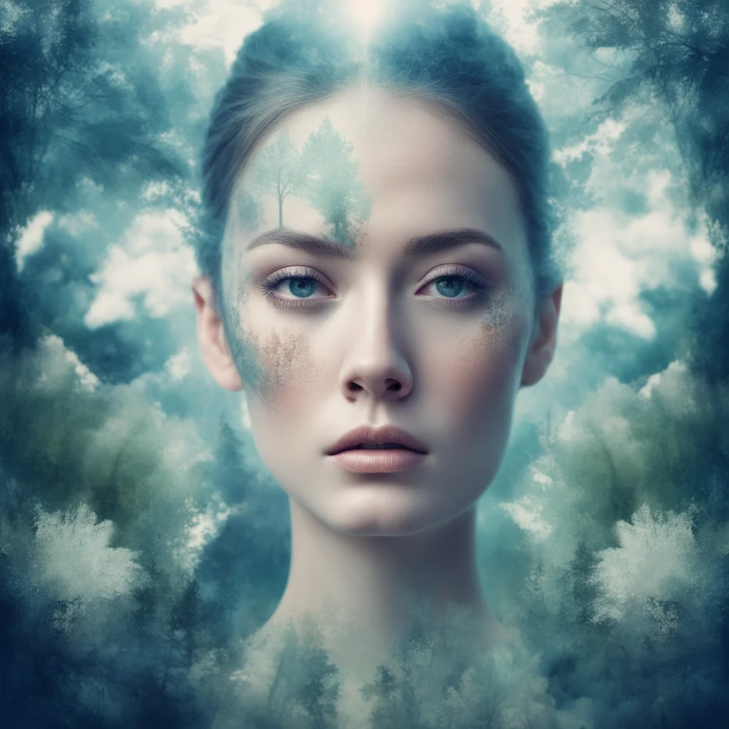 double exposure beautiful face with double exposed background fantasy environment epic surroundings idillic setting calm amazing awesome portrait 2