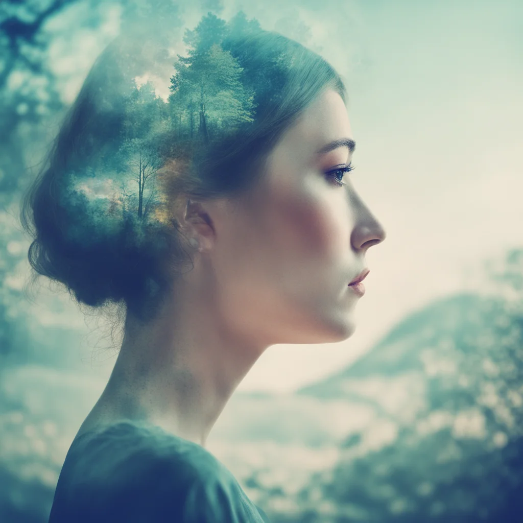 double exposure double exposure portrait beautiful side profile face with double exposed background fantasy environment epic surroundings idillic setting calm good looking trending fantastic 1