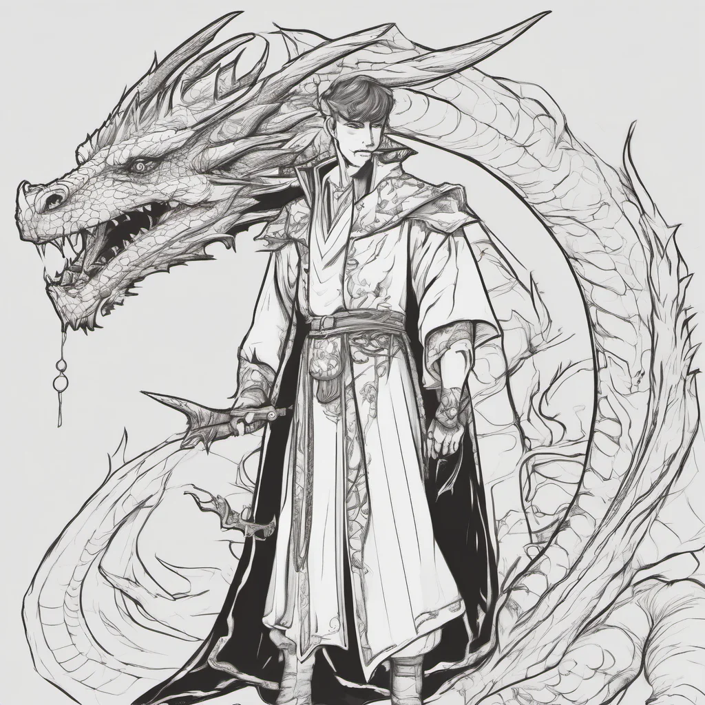 dragon line art sweet mage masculine