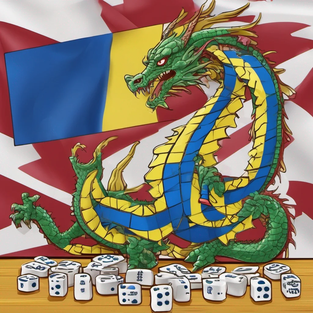 dragon playing mahjong with ukrainian flag on background  amazing awesome portrait 2
