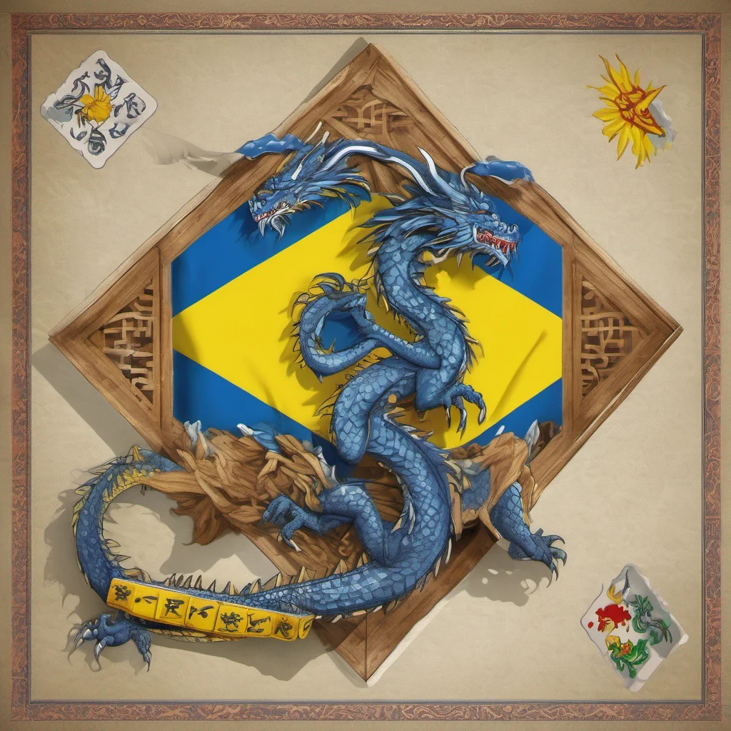 dragon playing mahjong with ukrainian flag on background  confident engaging wow artstation art 3