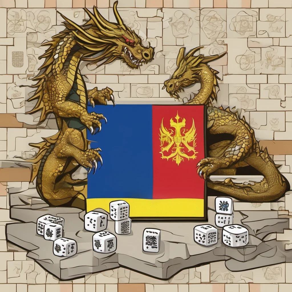 dragon playing mahjong with ukrainian flag on background 