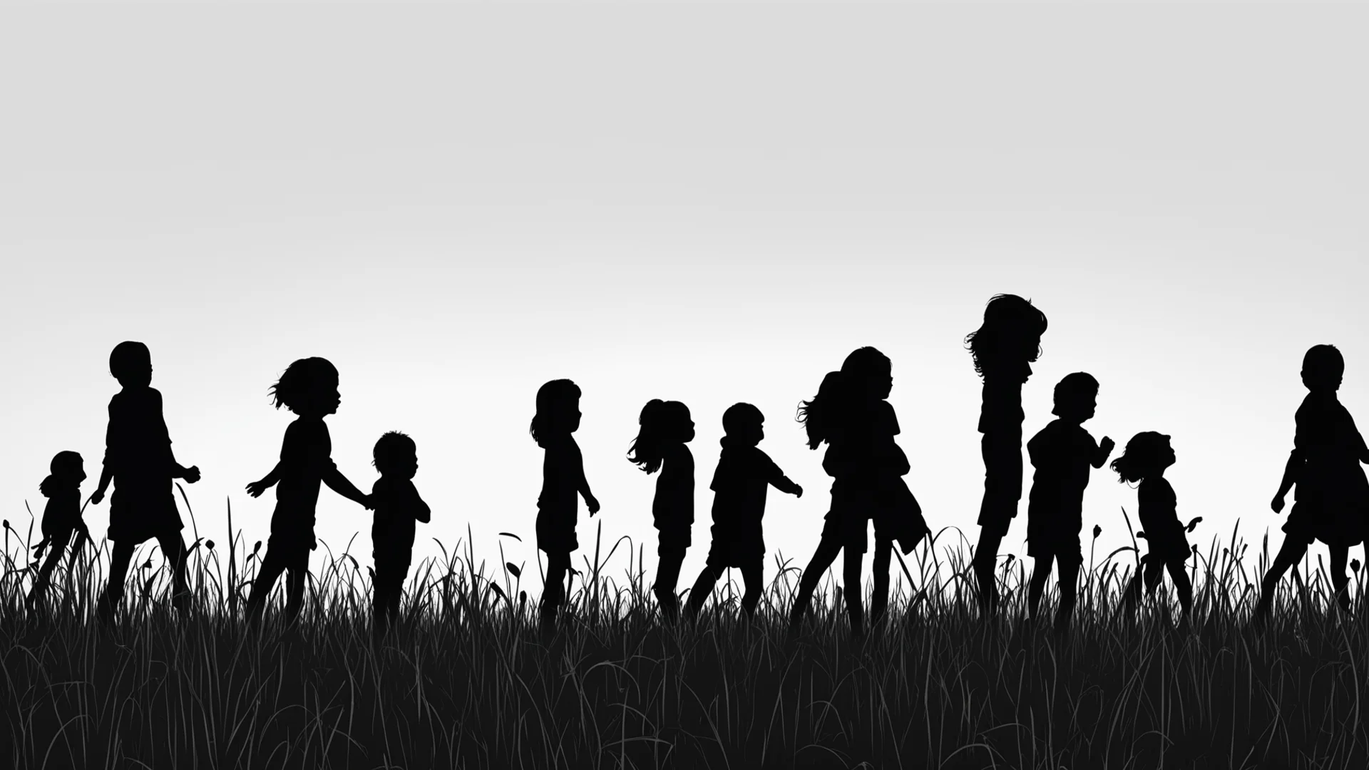aidraw a silhouette of a group of boys and girls playing in a field%2C with an aspect ratio of 16%3A9 amazing awesome portrait 2 wide