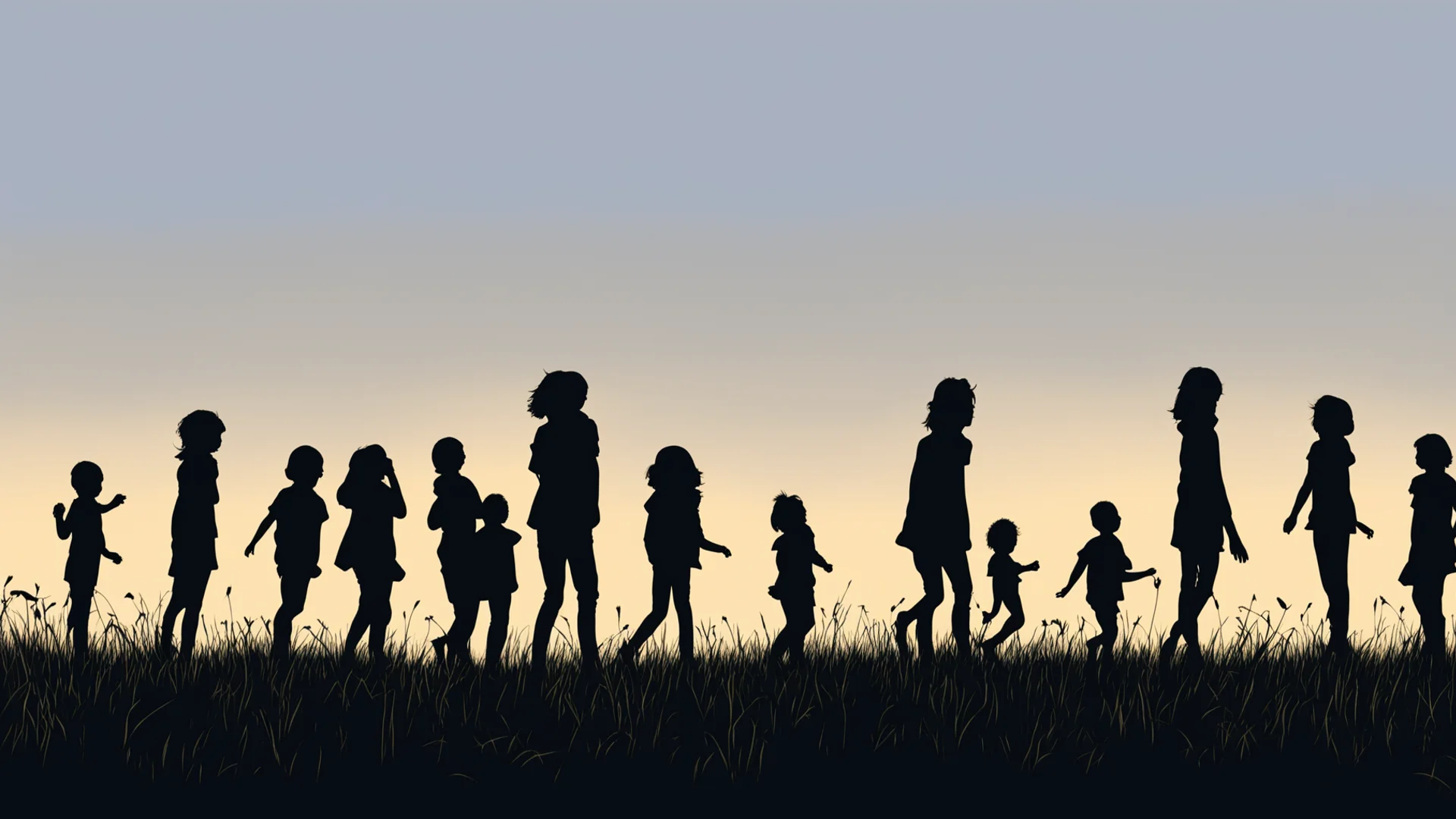 aidraw a silhouette of a group of boys and girls playing in a field%2C with an aspect ratio of 16%3A9 good looking trending fantastic 1 wide
