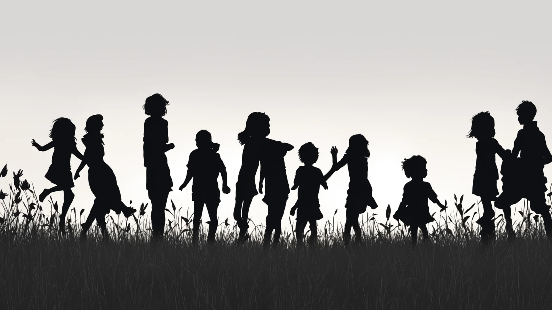 aidraw a silhouette of a group of boys and girls playing in a field good looking trending fantastic 1 wide
