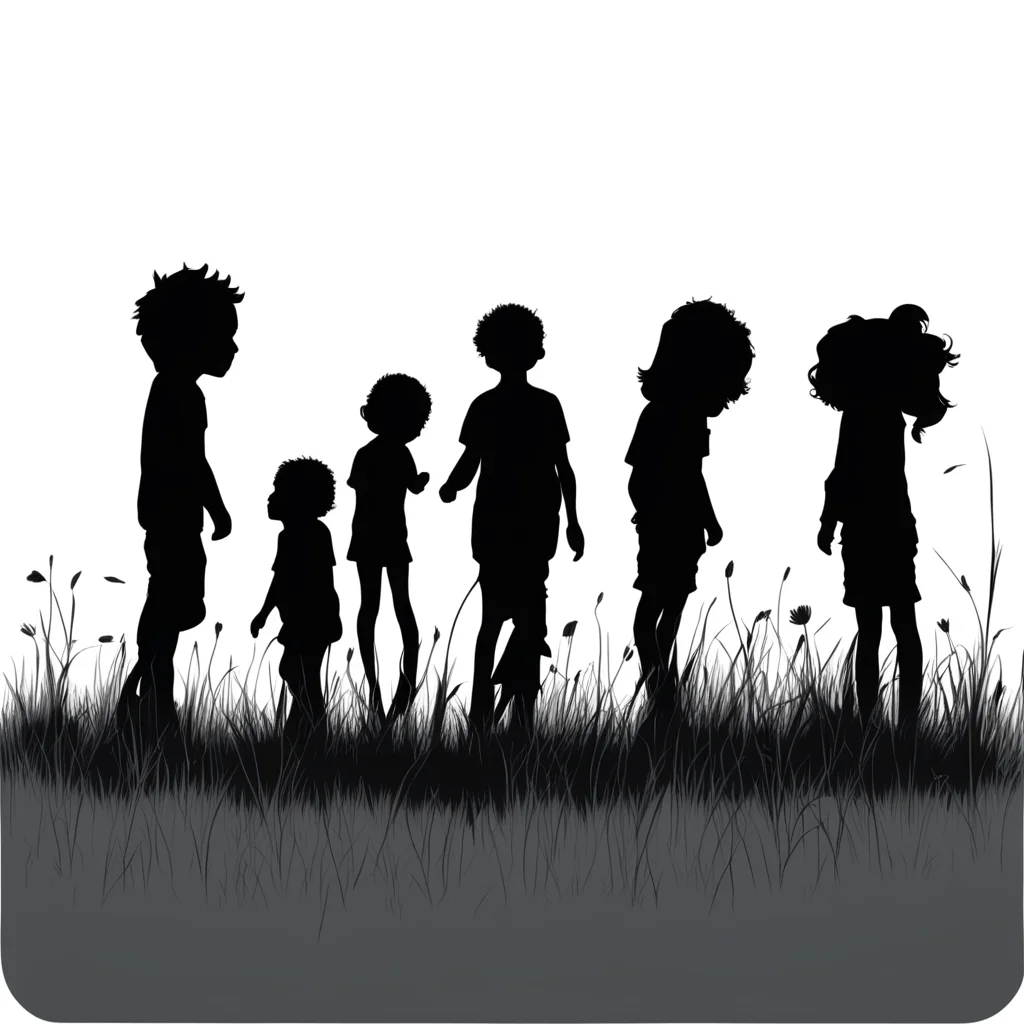 aidraw a silhouette of a small group of boys and girls playing in a field confident engaging wow artstation art 3